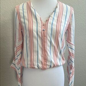 Marc New York Striped V-Neck Women's Blouse Top Flare Sleeves